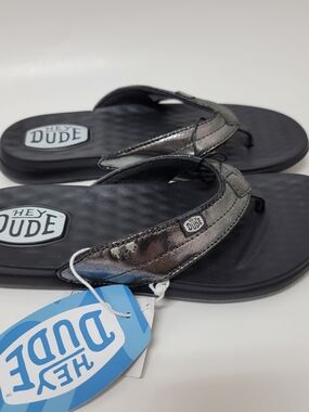 Hey Dude 3Y Kids Youth Christi Classic Black Shimmer Flip Flop Thong Sandals